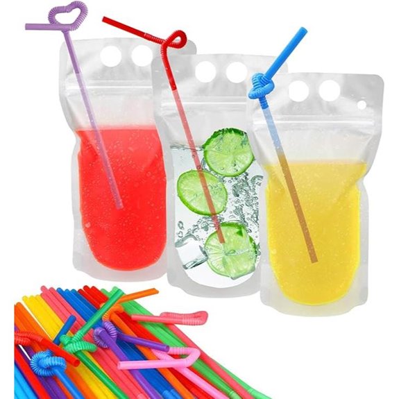 100 Pcs Drink Pouches with Straw Holes