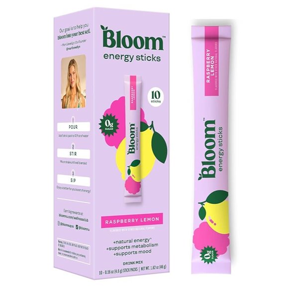 Bloom Nutrition Energy Drink Powder Packets Raspberry Lemonade