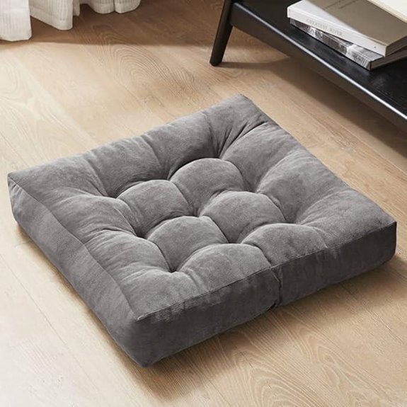 Degrees of Comfort Meditation Floor Pillow 22x22 Gray Tufted Corduroy