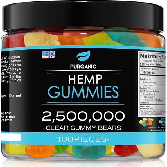 Hemp Gummies - Made in USA - 100% Natural and Tasty Fruit Flavors - 100ct