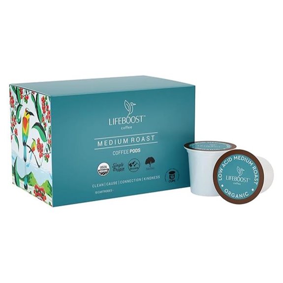 Lifeboost Medium Roast Coffee K-Cups Single Origin 10Count