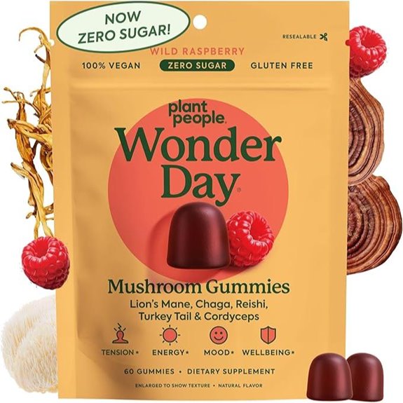 WonderDay Mushroom Gummies for Immunity Mood Energy Vegan
